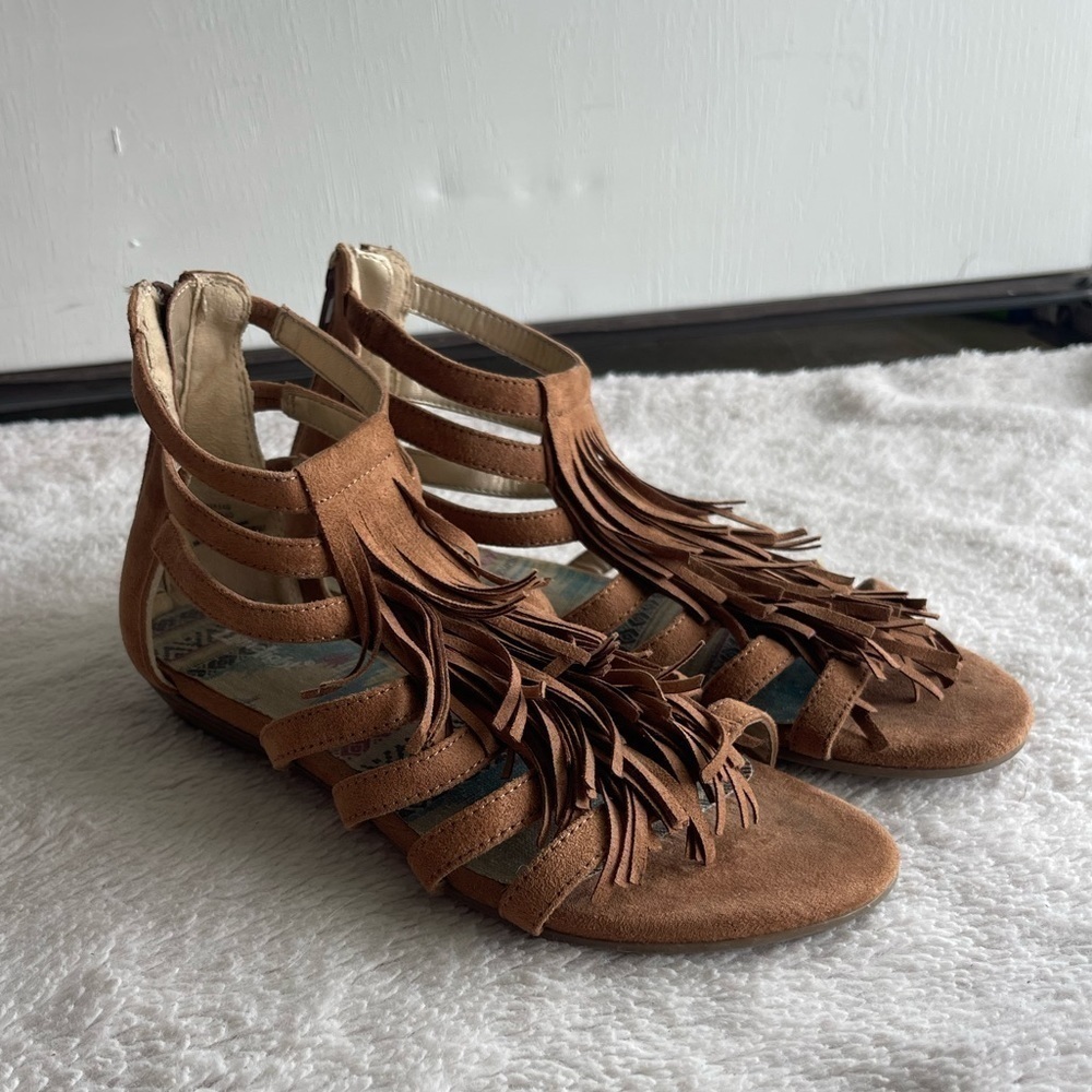 Limelight Navajo vegan leather fringe gladiator sandal